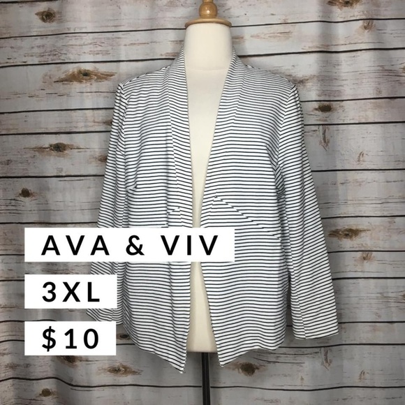 Ava & Viv Jackets & Blazers - Black & White Striped 3XL Blazer
